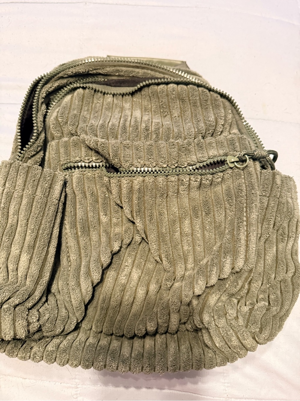 Corduroy Ribbed Olive Green Women's Backpack